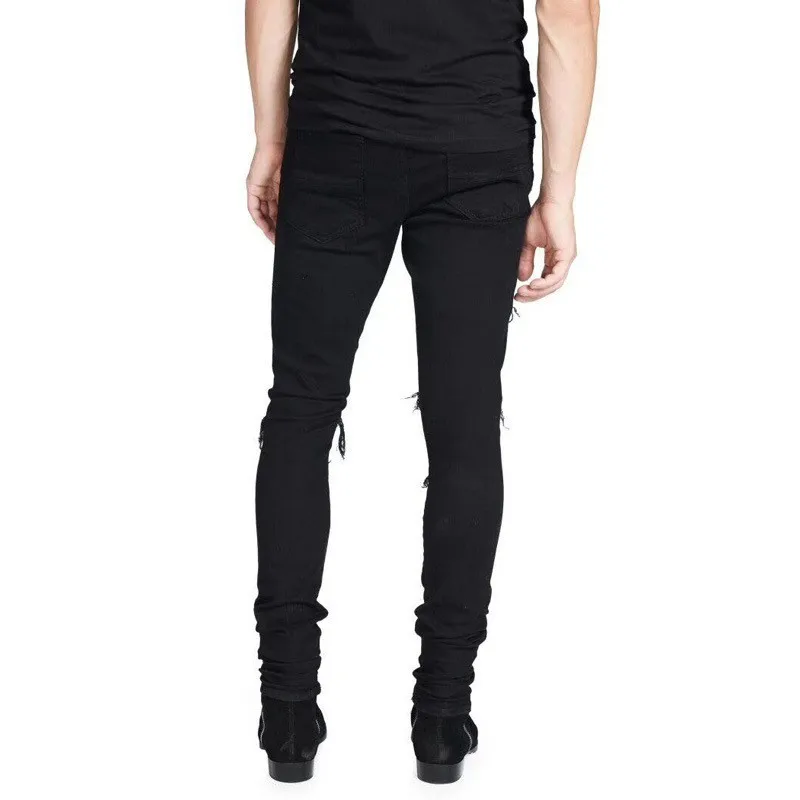 2020 высокая уличная мода мужские джинсы черные большой размер дыра хип-хоп рваные