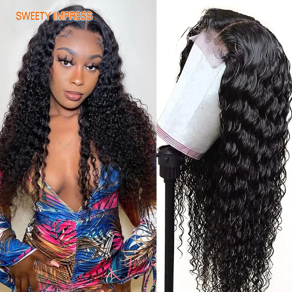 

Water Wave Lace Front Human Hair Wig For Women 4X4 Lace Frontal Wig Brazilian Kinky Curly Lace Closure Wigs Remy Hair 13x4x1 Wig