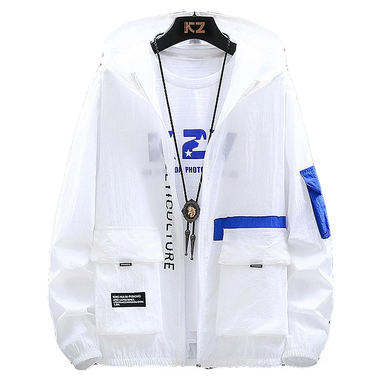 

2021 men's jacket thin coat men's summer self-cultivation sun protection clothing fashion trend casual hooded skin clothing