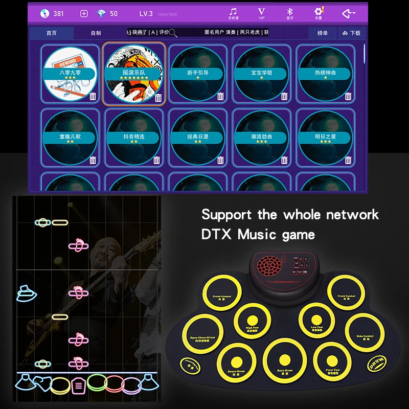 Силиконовые Электронные Ударные установки комплект Портативный Roll Up