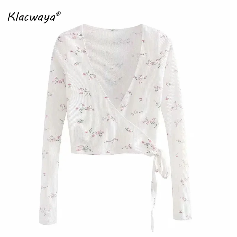 Женская рубашка с цветочной вышивкой Klacwaya Элегантная укороченная блузка длинным