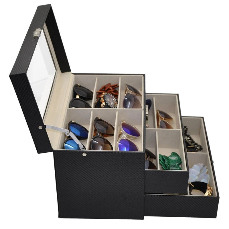 3 слоя 18 слотов очков коробка для хранения солнцезащитных дисплей очки