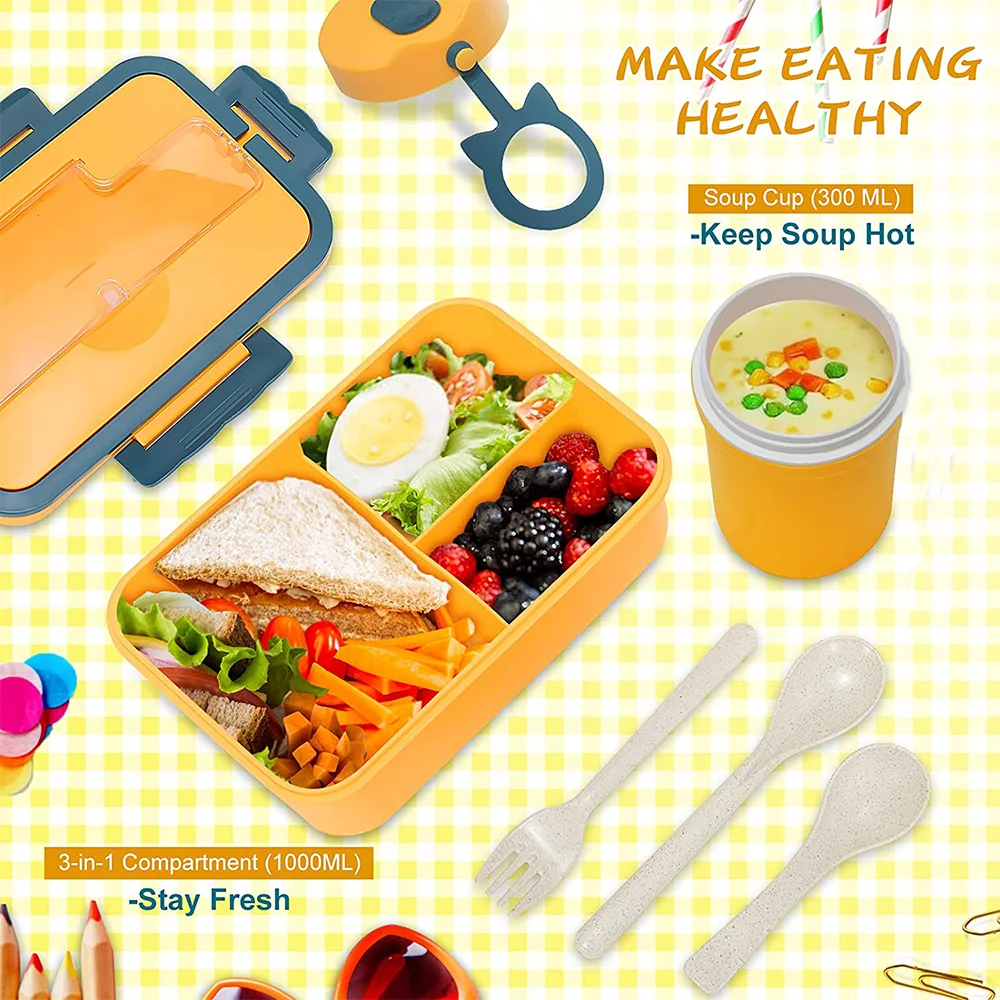 

Ланч-бокс Bento с чашкой для супа, контейнер для еды, материал пшеничной соломы, герметичная квадратная коробка с отсеком для детей и студентов