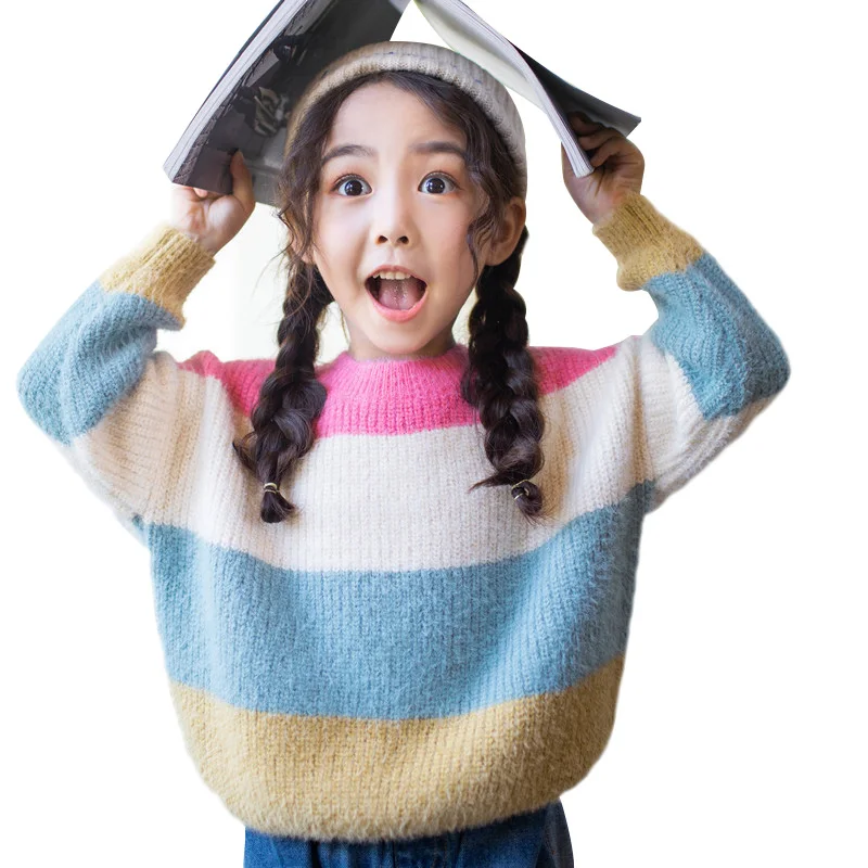 2019 зимний детский свитер для девочек пуловеры вязаный пуловер в полоску с