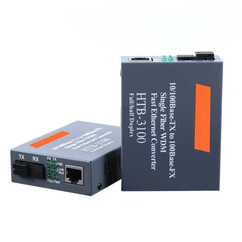 1 пара HTB-3100AB 10/100 м волоконно-оптический преобразователь SC однорежимный одинарный волоконно-оптический приемопередатчик 25 км