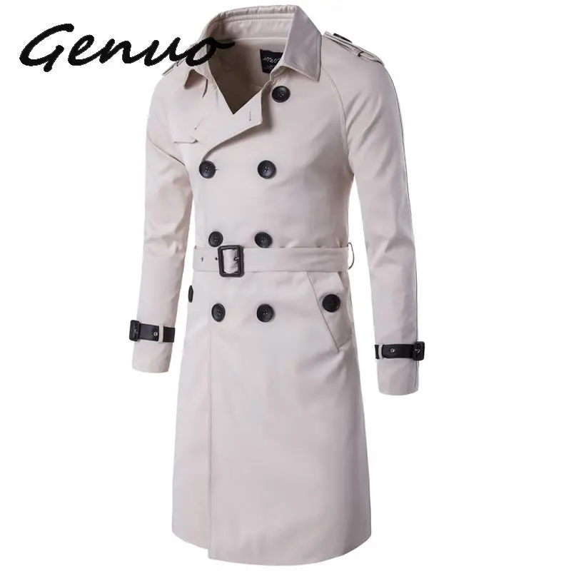 

Genuo Men Long Trench Coat Autumn Winter British Slim Double Coat Breasted Europe Trenchcoat Jacket Male Coat Trench Plus Size
