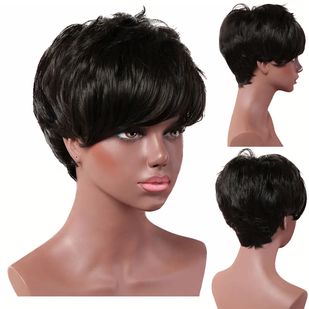 Парики из искусственных волос без шапочки основы короткий прямые черный парик с
