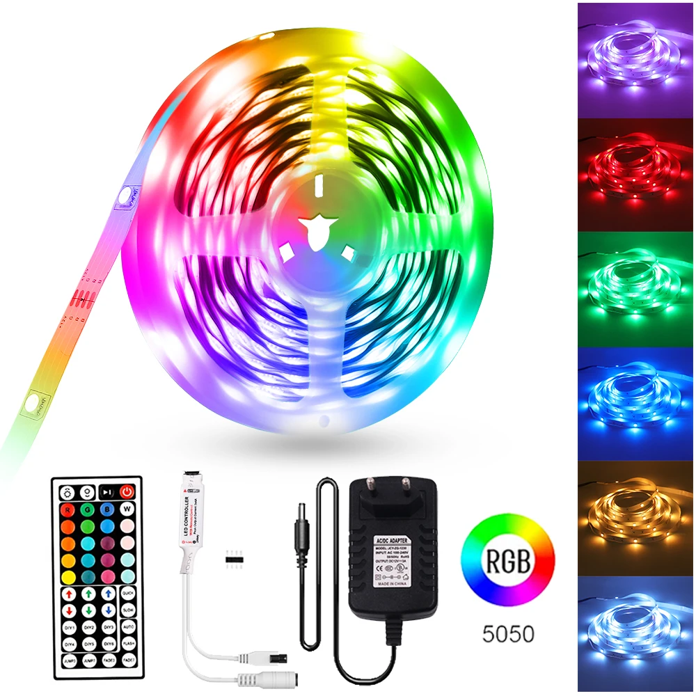 

DC 12V RGB LED Strip EU AU US UK Set SMD 5050 +44 key IR Remote Flexible Tape Ribbon Light Lamp 5m 10m 15m 20m