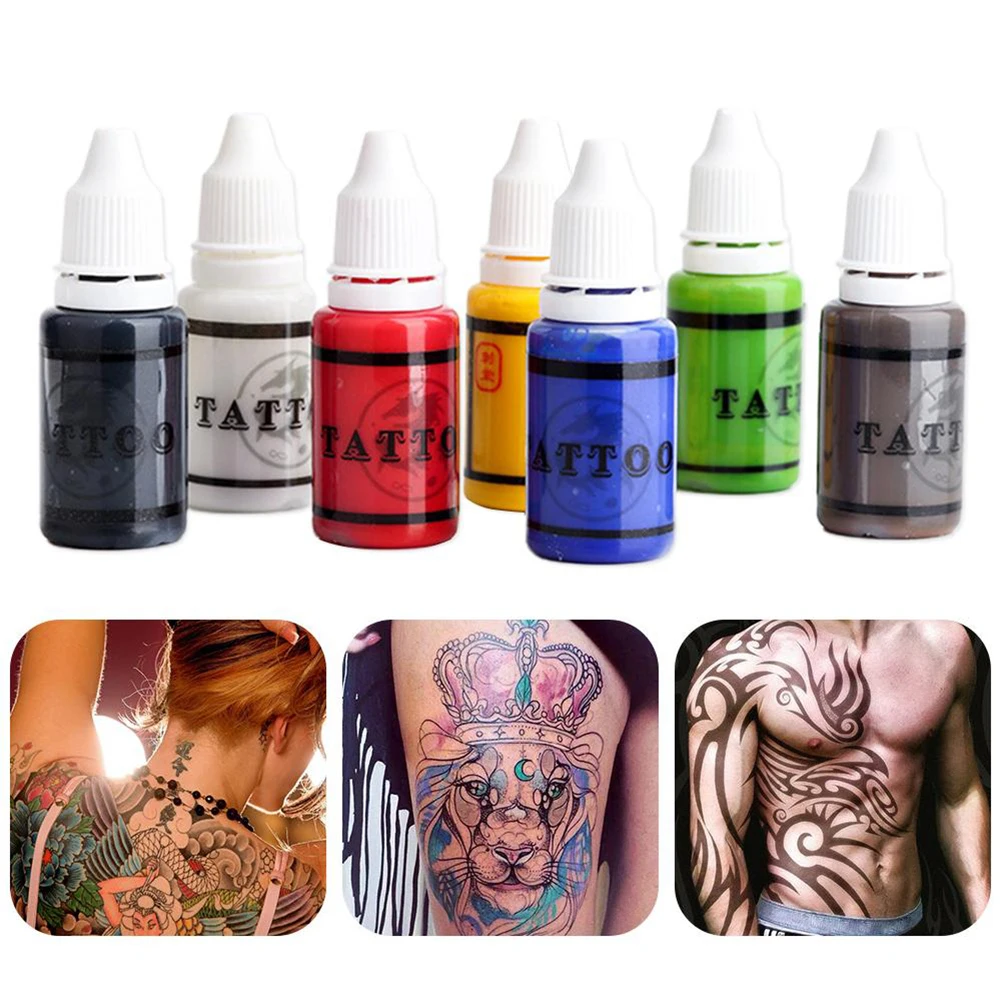 

15 мл/бутылка 7 цветов набор чернил для тату Профессиональный Полупостоянный пигментный крем для ухода за татуировками натуральный пигмент ...