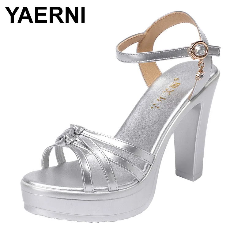 

YAERNI 10CM Platform New All-Match Sexy Look Thin Sandals Square Heel Peep Toe High Heels Cheongsam Walk Show Women Shoes Big