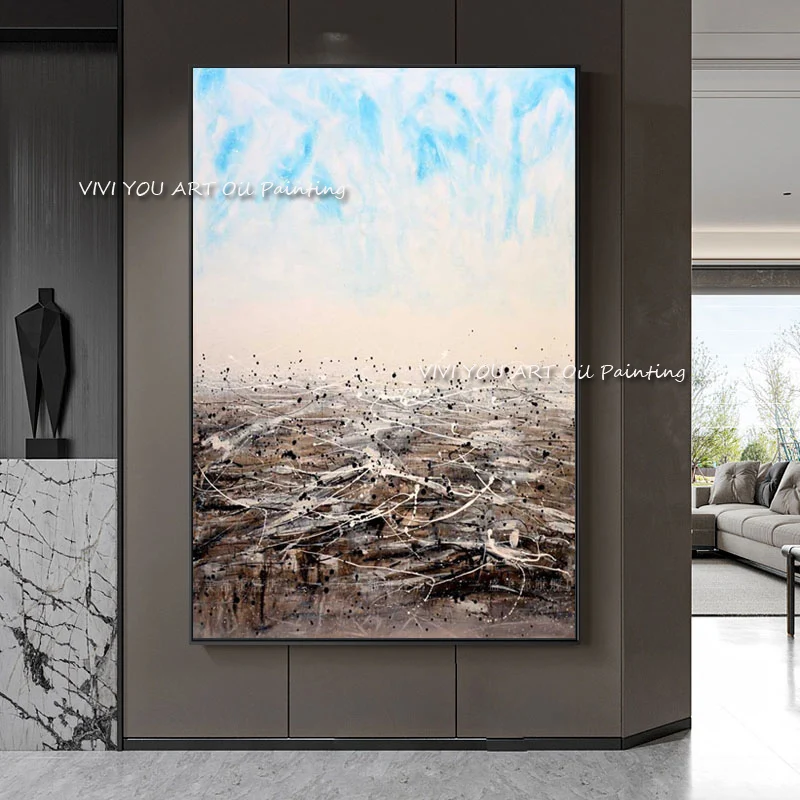 Голубое небо земля абстрактная палитра красочные картины маслом ручной работы