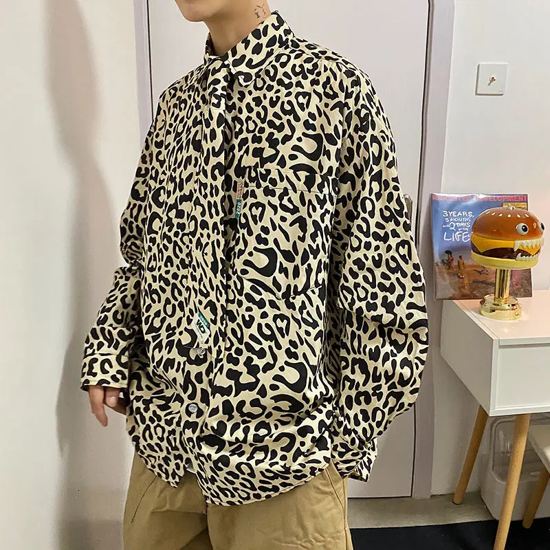 

Мужские пальто с леопардовым принтом, гавайская рубашка с длинным рукавом, Модные свободные рубашки Camisa Masculina, уличная одежда, размеры M-XL, 2020