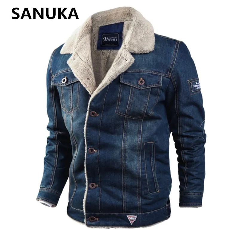 2020 мужские зимние толстые флисовые джинсовые куртки с нагрудными карманами на