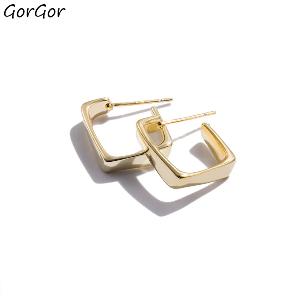 GorGor Clip Earrings Women Copper Material Pattern Square Gold Plated Simplicity Luxury Engagement Trendy Jewelry DKE-1121 | Украшения и