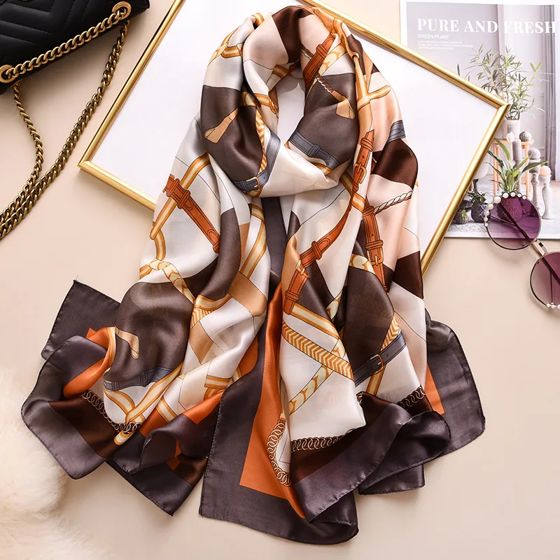 453-2 Brand Designer Silk Scarf Women New Printed Shawls and Wraps High Quality Pashmina Ladies Gift Large Soft Foulard Hijab - Цвет: 453-2