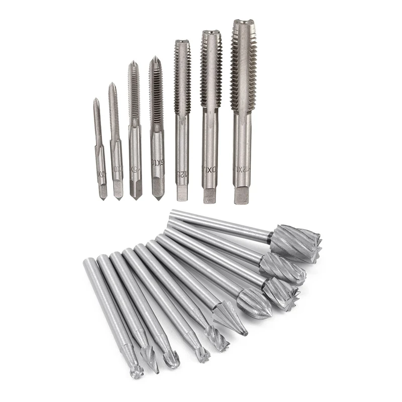 

7Pcs M3 To M12 Metal Hand Screw Machine Metric Taper Plug Tap & 10Pcs HSS 1/8 Inch (m) Shank Woodworking Carving Tools