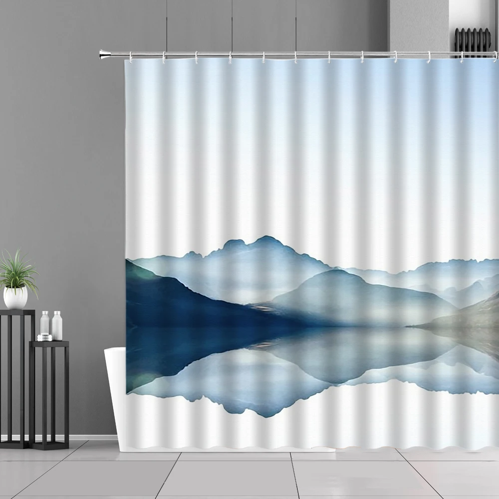 

Занавеска для душа в китайском стиле, водонепроницаемая декоративная занавеска с рисунком пейзажа, леса, гор, воды, чернила, для ванной комн...