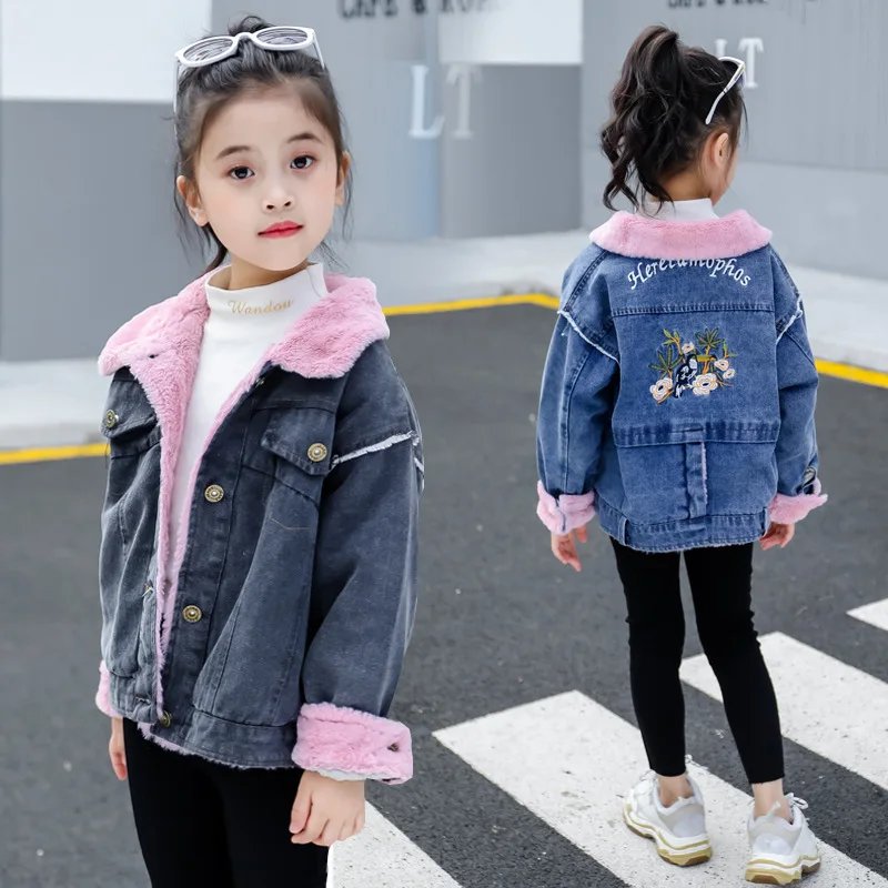 Джинсовая куртка для девочек сезон осень-зима кашемировое утепленное пальто