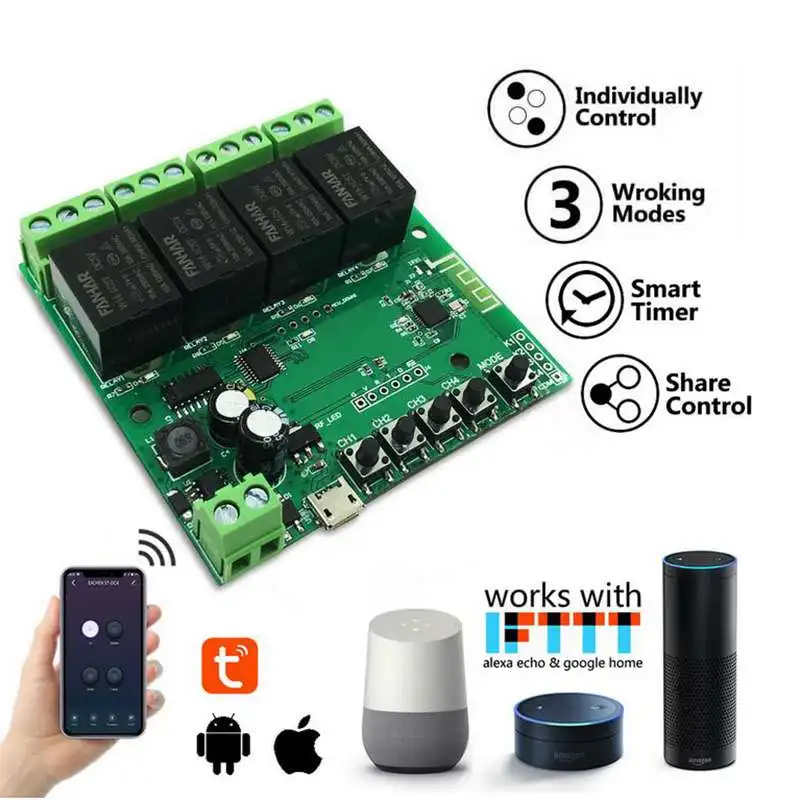 

WiFi Wireless Inching Relay Switch Momentary DIY Smart Home Remote Control Compatible with Alexa Echo IFTTT TUYA Smart Life APP
