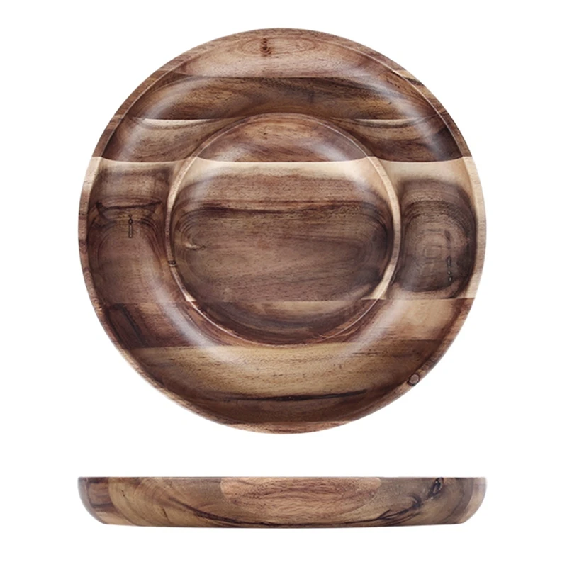 

Round Acacia Wood Plate Healthy Fruit Salad Snack Sushi Dessert Cake Serving Plate Kitchen Dinner Plate