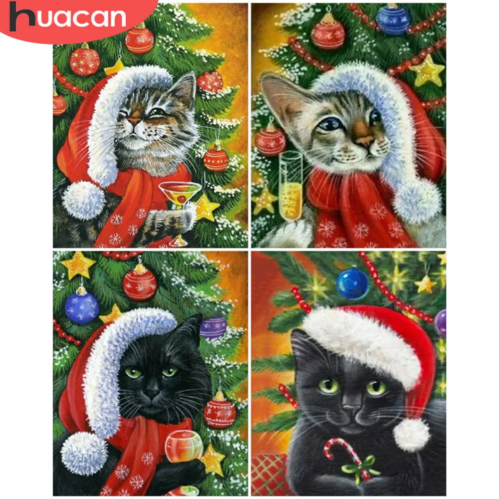 

Картины по номерам HUACAN, рисунок кошки, животного на холсте, картина маслом по номерам, Рождественский домашний декор, декор для детской комн...
