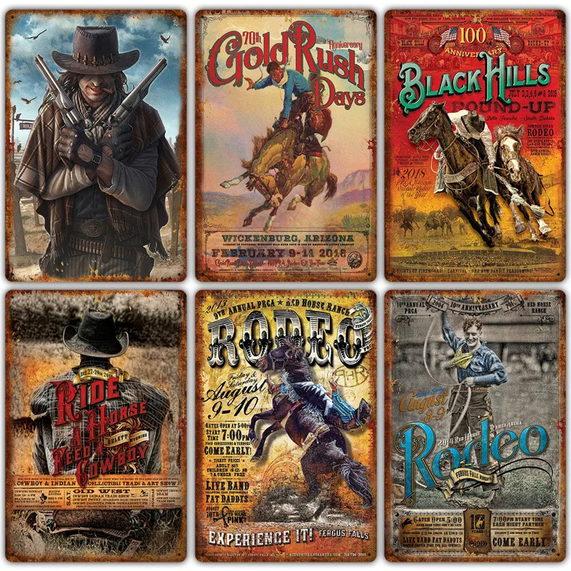 

US Western Cowboy Metal Plate Poster Vintage Tin Sign Art Painting Wall Decor Man Cave Bar Cafe Garage Tinplate Sign Tin Plaques