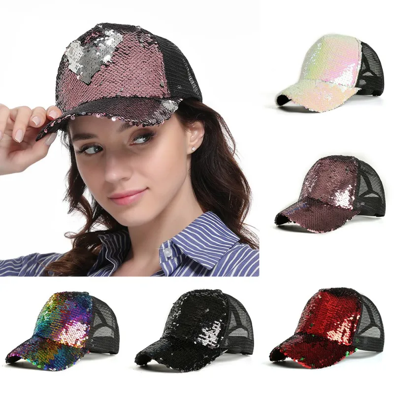 Бейсболка унисекс однотонная регулируемая бейсболка с блестками и сеткой для