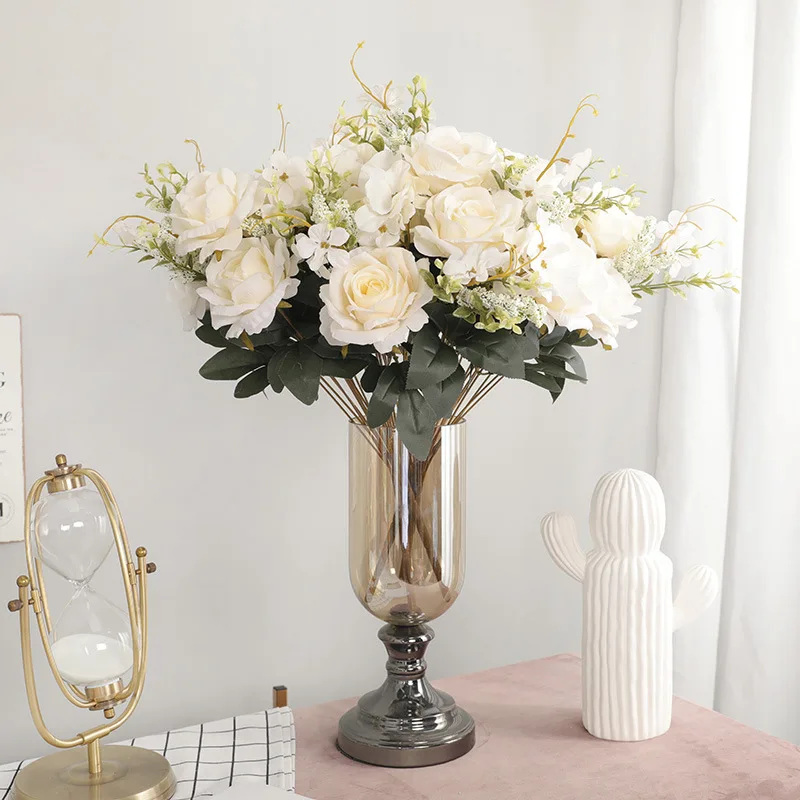 

50cm Rose Pink Silk Peony Artificial Flowers Bouquet 13 Big Head Cheap Fake Flowers for Home Wedding Decoration indoor Plants
