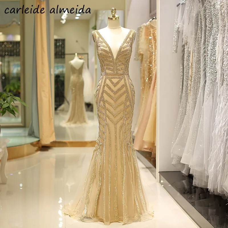 Золотое мягкое Тюлевое длинное вечернее платье русалки со шлейфом для