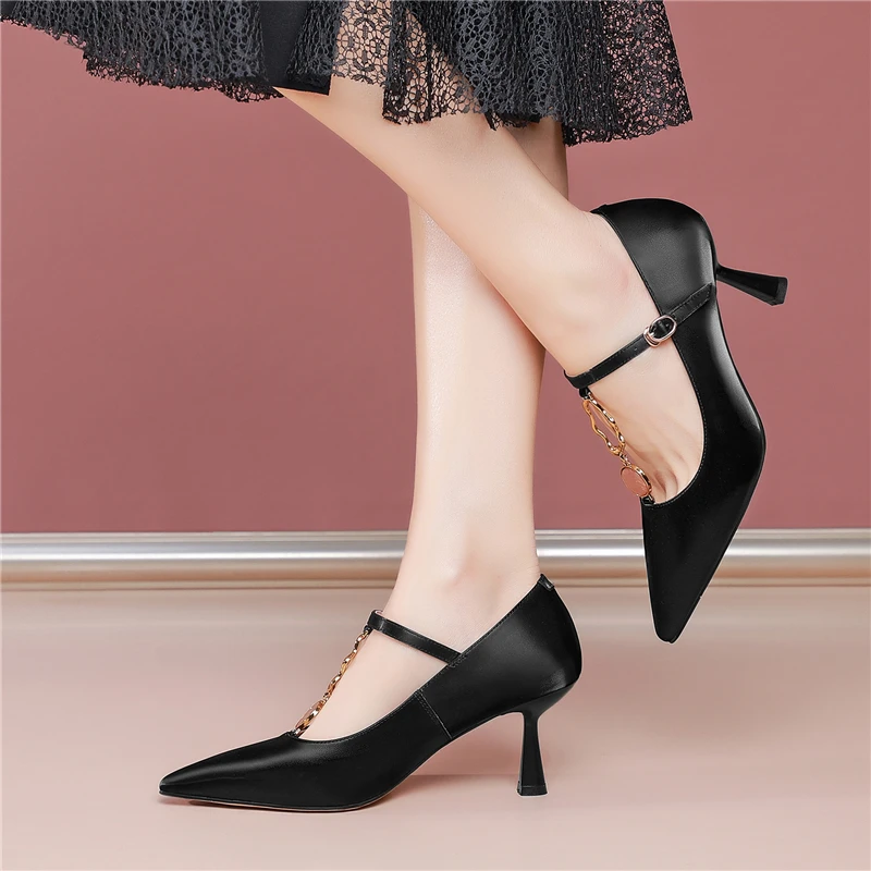 

VERCONAS Fashion T-Strap Women Pumps Elegant Fashion Party Office High Quality Genuine Leather High Heels Shoes Woman 2021 New