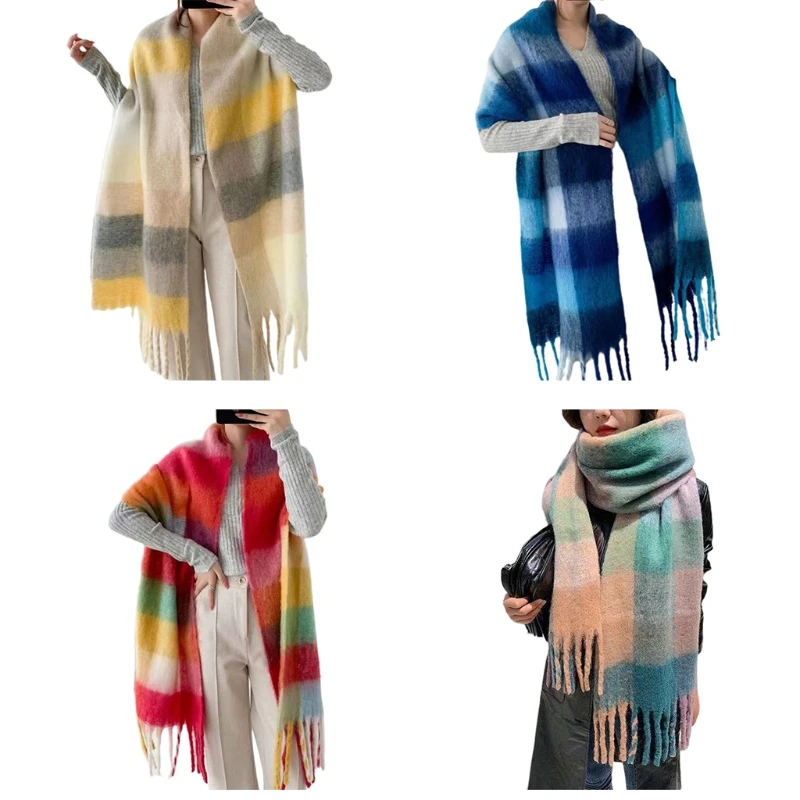 

MXMB Classical Women Winter Scarf Plaid Printed Pattern Soft Wrap Knitted Warm Shawl