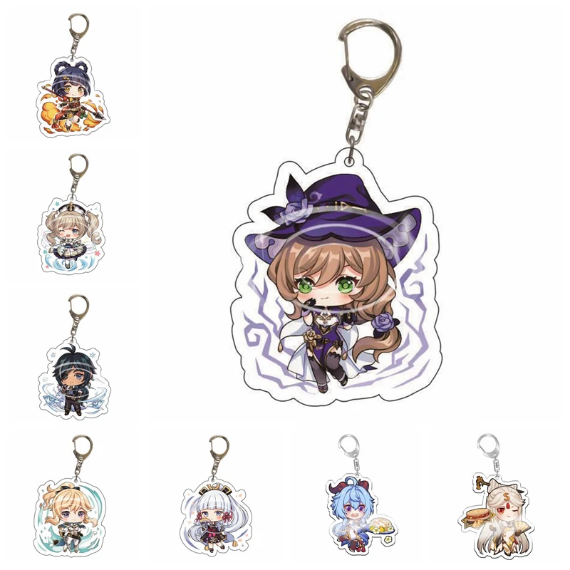 

2022 аниме Genshin Impact Keychain Anime милый брелок для ключей Bagpack, подвеска в подарок, фотоакриловая деталь