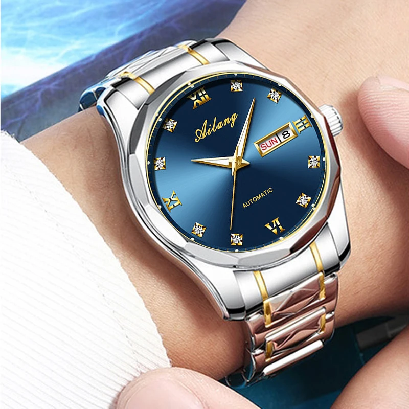 

AILANG Luxury Automatic Mechanical Watch Men's Week Calendar Sports Stainless Steel Waterproof Luminous Business Men Watches