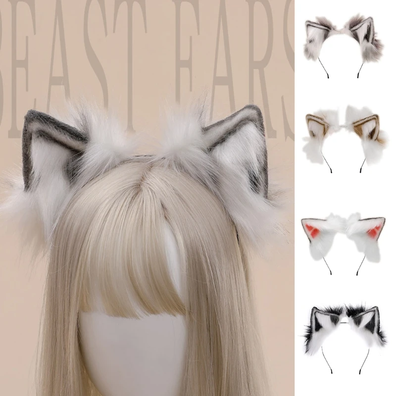 

Realistic Bendable Kitten Ears Headband Faux Fur Fluffy Plush Animal Cosplay Costume Hair Hoop Anime Halloween Props