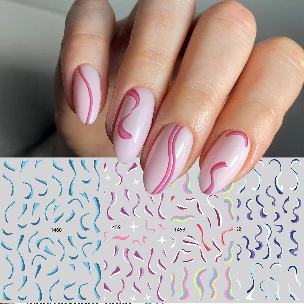 

Wavy Line French Gel Nail Sticker 3D French Checkerboard Abstract Slider Applique Valentine's Day Nail Sticker Decoration