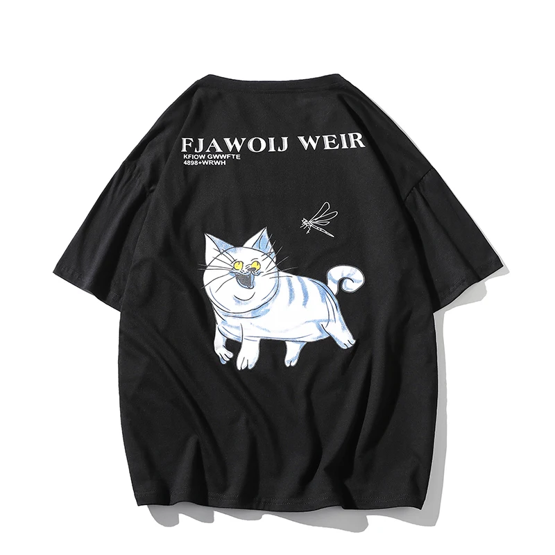Повседневные мужские футболки уличная одежда футболка с рисунком кота Харадзюку