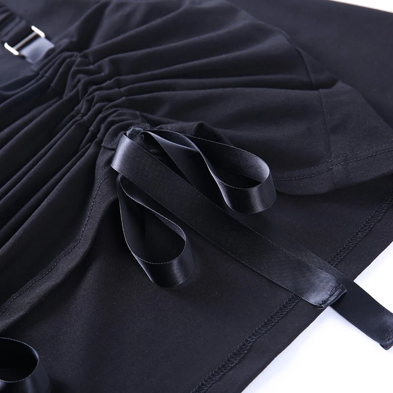 

Women's T-shirt Long Sleeve Tshirt Women Autumn Patchwork Black Harajuku Gothic Tee Shirt Bow Bandage Tops Loose Crop Top Punk