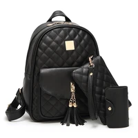 3 pcs women backpack for girls backpacks tassel backpacks female fashion girls bags ladies black backpackt mini purse phone bag