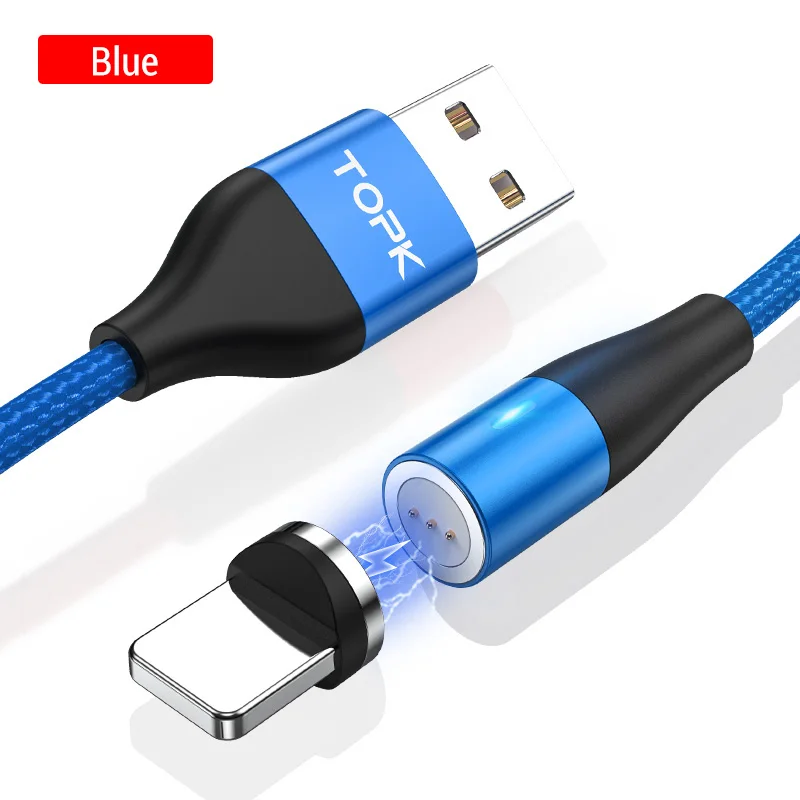 Blue TOPK AM60 3A Магнитный USB кабель для быстрой зарядки Micro usb type-C кабель для xiaomi redmi note 7 samsung s9 huawei для iPhone Xs Max - Цвет: Blue