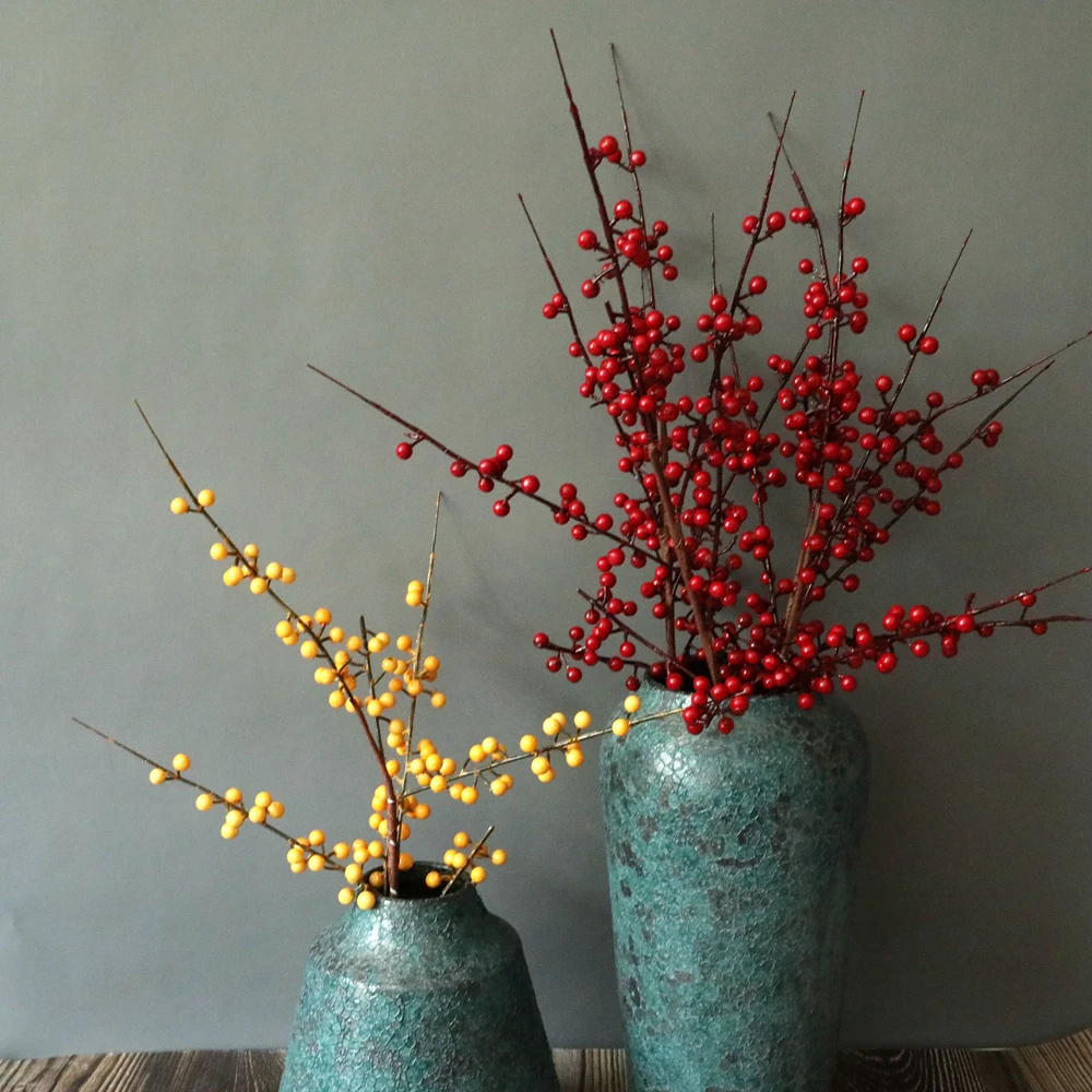 

Berry Fruit Branch Artificial Plants Yellow Red Berries Holly Fruit Home Decoration For Home Xmas Red Beans Christmas Decoration