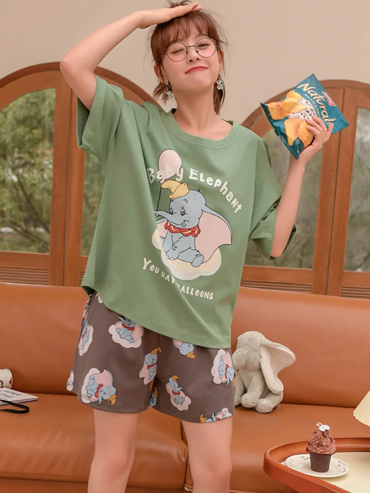 

Disney Fashion 2021 Summer Cotton Pajamas Women's Short Sleeve Shorts Print Cute Winnie the Pooh Home Suit Pajama Sets Woman