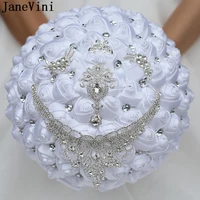 janevini white big wedding bouquet silver diamond jewelry bride holding flowers bruids boeket crystal satin bridal bouquets 30cm