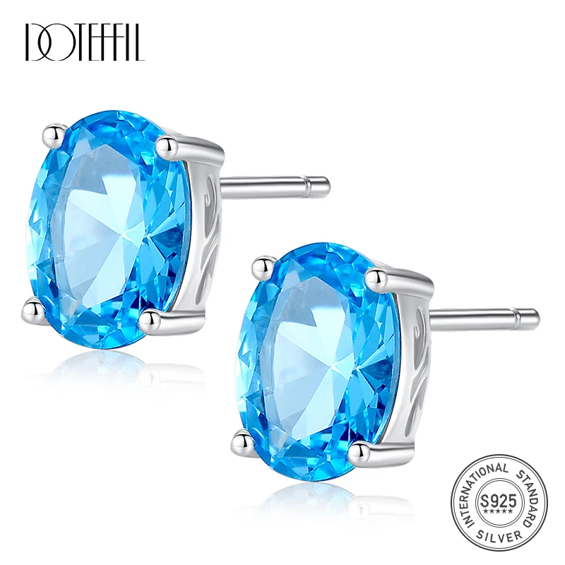 

Женские серьги-гвоздики DOTEFFIL, серьги из стерлингового серебра 925 пробы с овальным небесно-голубым топазом 1,8 карата, ювелирные изделия