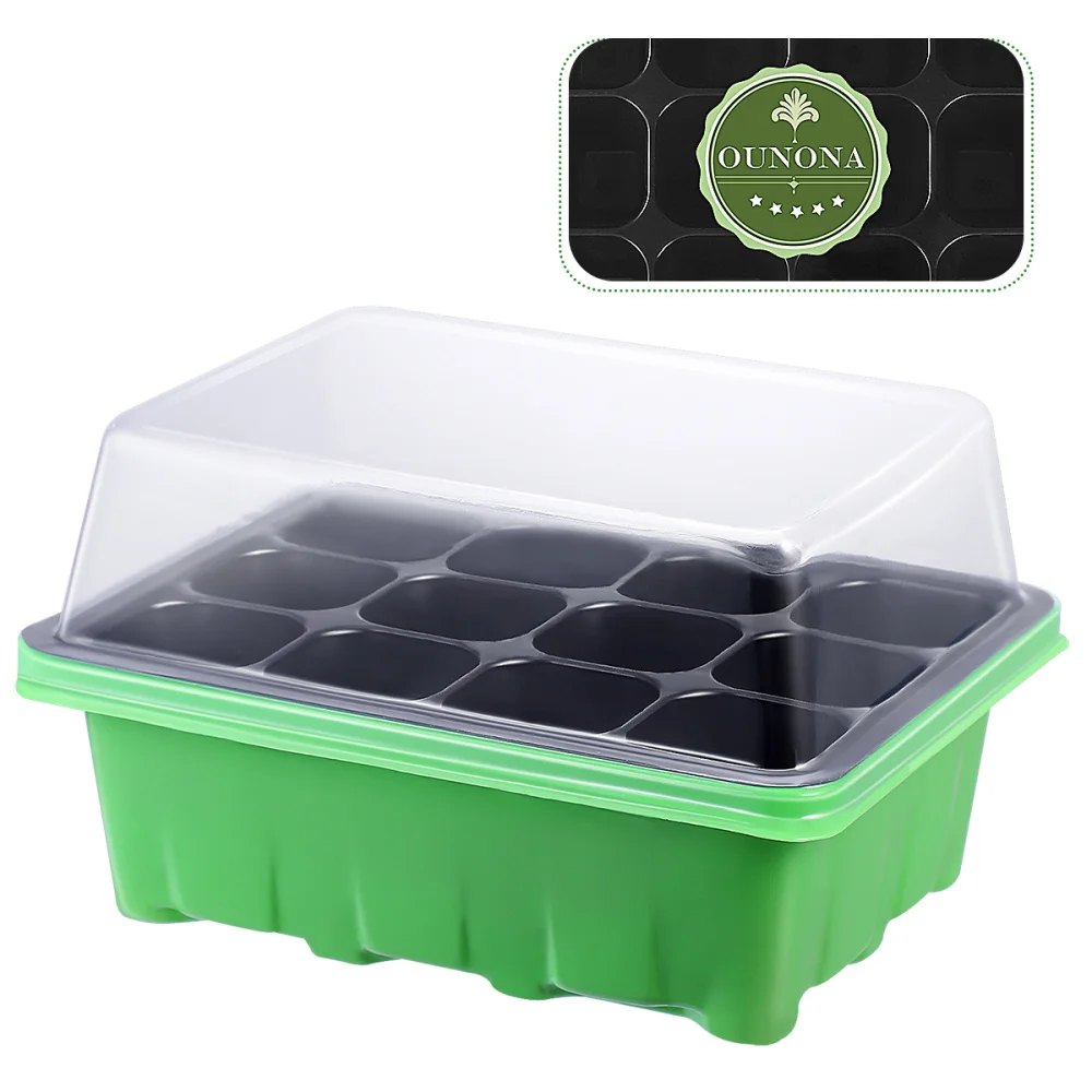 OUNONA 10 Pcs Seedling Tray Sprout Plate 12-Cells Nursery Pots with Transparent Lids Box For Gardening Bonsai (Green) | Дом и сад