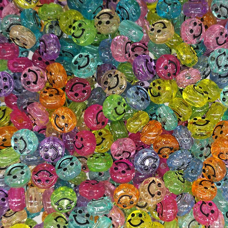 

50Pcs 10mm Smile Face Glitter Acrylic Beads For Jewelry Making DIY Bracelet Necklace Round Smiley Handmade Beads Cindy Color