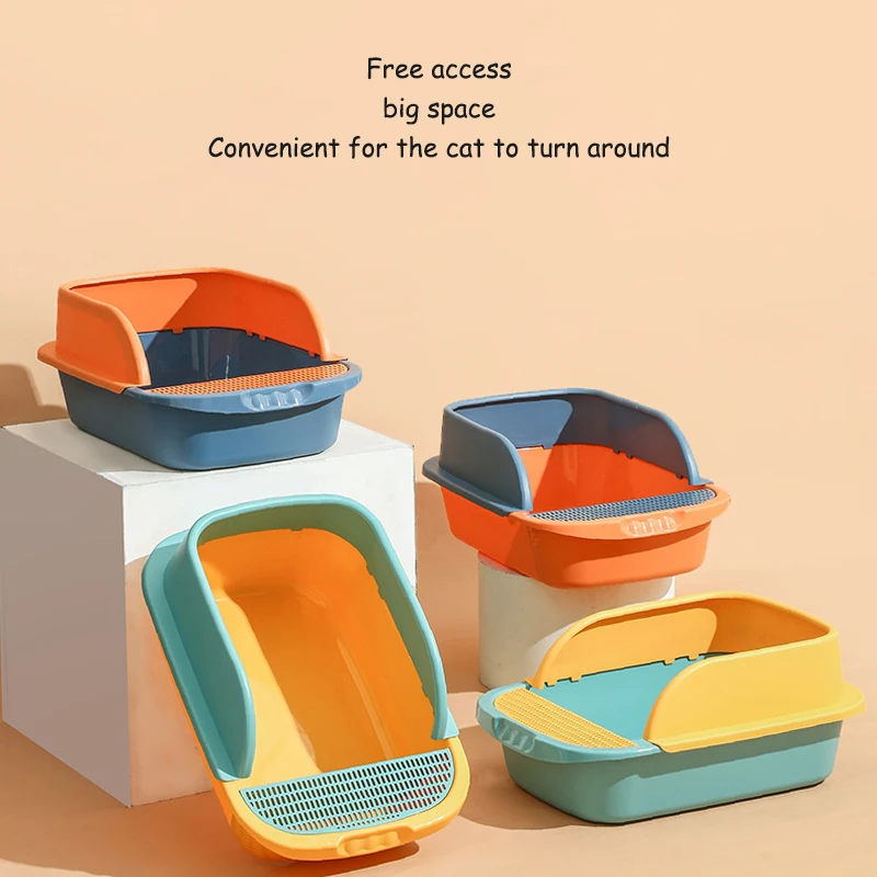 

Cat litter box Semi-closed sandbox Hit the color cat bedpans Design sense enlarged cat litter tray with mesh Goods for cats