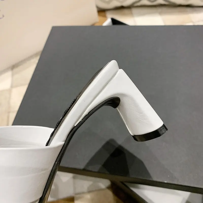 

XIXIYIPIN Fashion Solid High Heels Square Toe Sexy Women Slippers 2021 Summer Outdoor Office Shoes for Women Slides Flip Flops