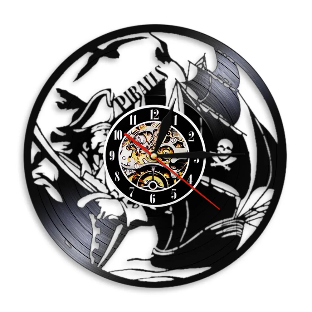 Pirates Ship Vinyl Record Wall Clock Modern Design Handmade Wall Art Decor Pirates Time Clocks LED Wall Clocks Handmade