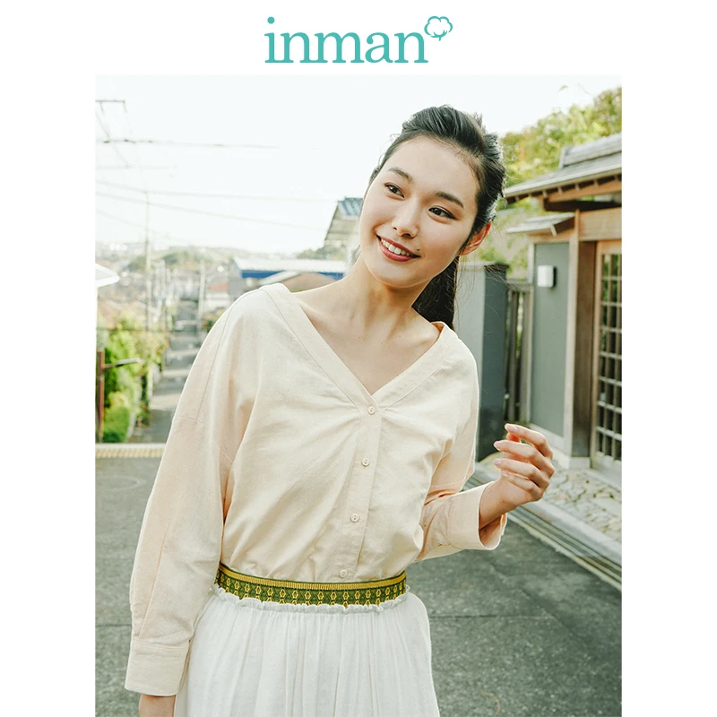 Женская блузка из прозрачного льна с v образным вырезом и INMAN|Блузки| |