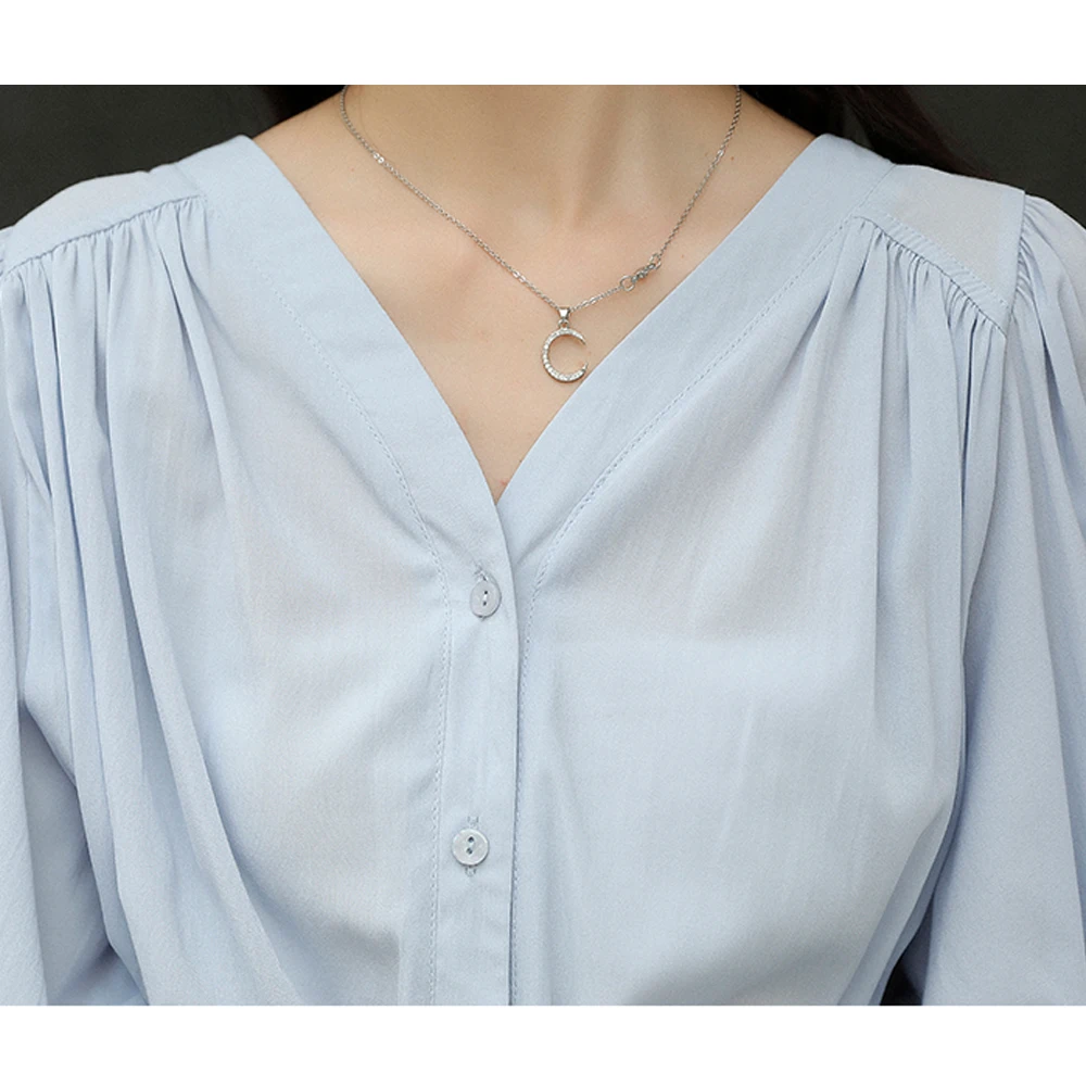 

Vintage Puff Sleeve Shirts Women Summer Loose Pleated V-neck Blouses Ladies Elegant Casual Streetwear Tops Shirt